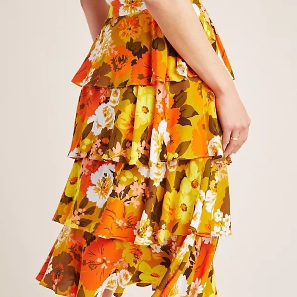Anthropologie Wolven Mavis Tiered Midi Ruffle Floral Skirt 16190 - Picture 3 of 13